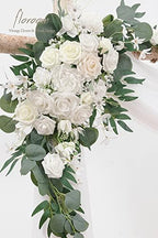 Arch Flowers with Drapes Kit (Pack of 4) - 2pcs Artificial Ivory & White Floral Swag Arrangement with 2pcs, alternate view 3