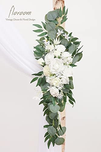 Arch Flowers with Drapes Kit (Pack of 4) - 2pcs Artificial Ivory & White Floral Swag Arrangement with 2pcs, alternate view 5