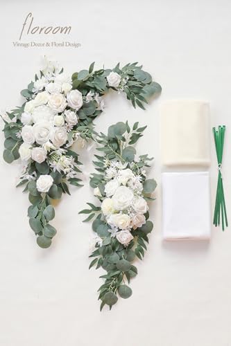 Arch Flowers with Drapes Kit (Pack of 4) - 2pcs Artificial Ivory & White Floral Swag Arrangement with 2pcs, alternate view 6