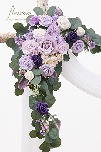 Arch Flowers with Drapes Kit (Pack of 4) - 2pcs Artificial Lilac Lavender Purple Floral Swag Arrangement with, alternate view