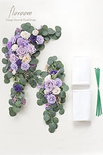 Arch Flowers with Drapes Kit (Pack of 4) - 2pcs Artificial Lilac Lavender Purple Floral Swag Arrangement with, alternate view