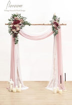 Arch Flowers with Drapes Kit (Pack of 4) - 2pcs Artificial Marsala & Champagne Floral Swag Arrangement with 2pcs, alternate