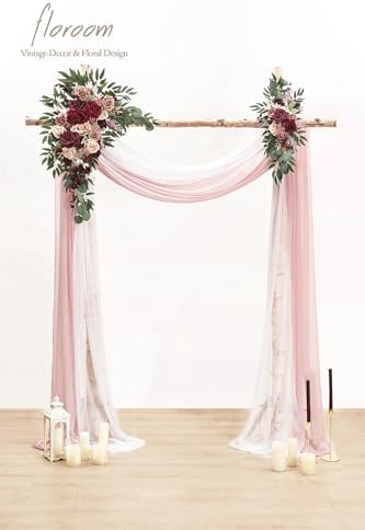 Arch Flowers with Drapes Kit (Pack of 4) - 2pcs Artificial Marsala & Champagne Floral Swag Arrangement with 2pcs, alternate