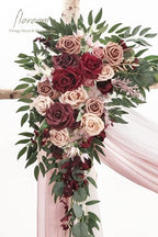 Arch Flowers with Drapes Kit (Pack of 4) - 2pcs Artificial Marsala & Champagne Floral Swag Arrangement with 2pcs, alternate