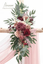 Arch Flowers with Drapes Kit (Pack of 4) - 2pcs Artificial Marsala & Champagne Floral Swag Arrangement with 2pcs, alternate