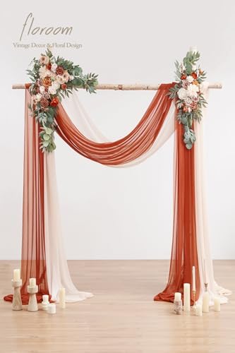 Arch Flowers with Drapes Kit (Pack of 4) - 2pcs Artificial Terracotta & Cream Floral Swag Arrangement with 2pcs, alternate