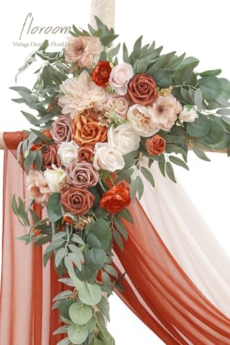 Arch Flowers with Drapes Kit (Pack of 4) - 2pcs Artificial Terracotta & Cream Floral Swag Arrangement with 2pcs, alternate