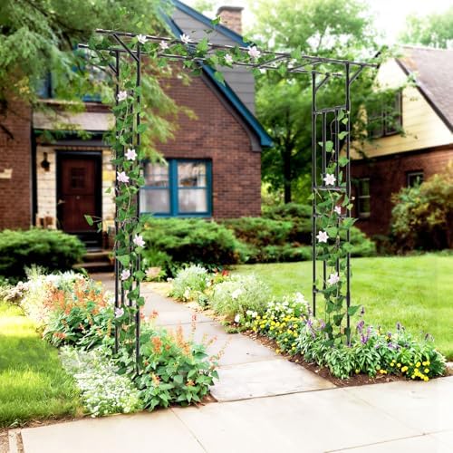 Archway Outdoor Decor, 78.7" L*85.4" H Metal Garden Arbor Archway, alternate view 6