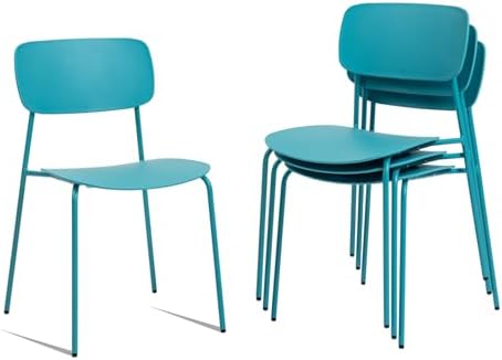 Armless Stacking Chairs, Blue, Set of 4 in Blue