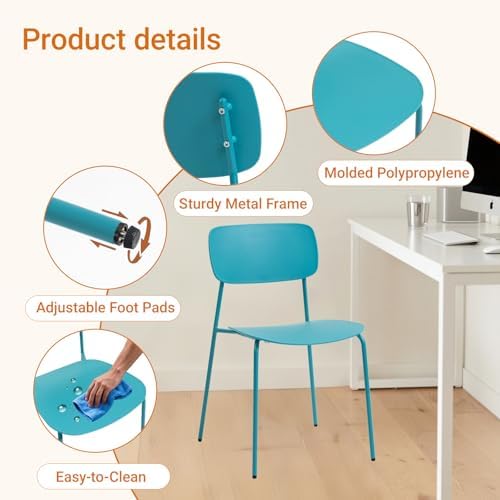 Armless Stacking Chairs, Blue, Set of 4 in Blue, alternate view 4