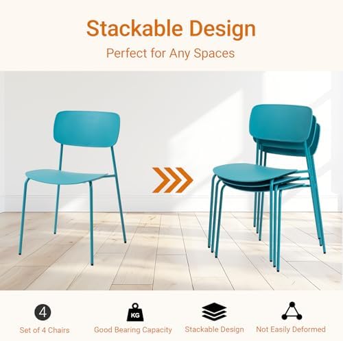 Armless Stacking Chairs, Blue, Set of 4 in Blue, alternate view 5