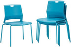 Armless Stacking Chairs Set of 4, Heavy Duty Metal Frame, Blue in Blue