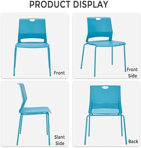 Armless Stacking Chairs Set of 4, Heavy Duty Metal Frame, Blue in Blue, alternate view 2