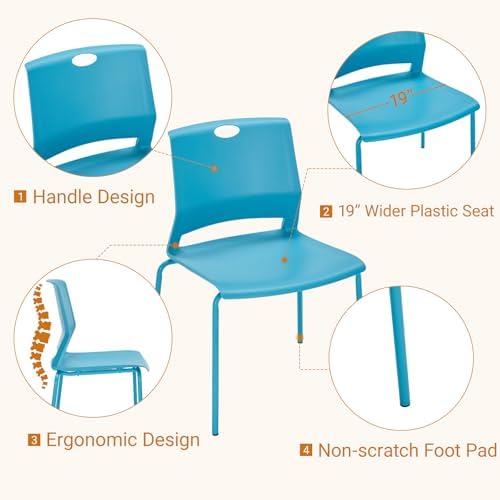 Armless Stacking Chairs Set of 4, Heavy Duty Metal Frame, Blue in Blue, alternate view 4
