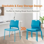 Armless Stacking Chairs Set of 4, Heavy Duty Metal Frame, Blue in Blue, alternate view 5