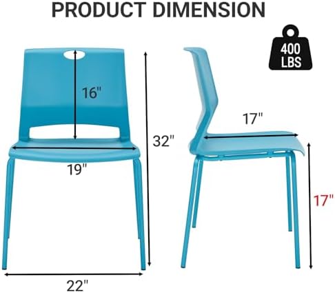 Armless Stacking Chairs Set of 4, Heavy Duty Metal Frame, Blue in Blue, alternate view 7