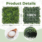 Artificial 10"x10" (12 Pieces) Boxwood Grass Wall Panels Screen, alternate view 2