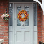 Artificial 20 Inch Autumn Front Door Wreath with Pumpkin Hydrangea Berry Maple Leaves - Fall Farmhouse Orange, alternate view