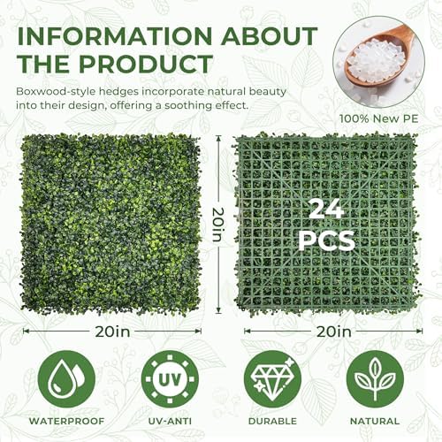 Artificial 20"x20" (24 Pieces) Boxwood Grass Wall Panels Screen, alternate view 2