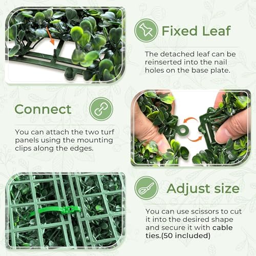 Artificial 20"x20" (24 Pieces) Boxwood Grass Wall Panels Screen, alternate view 3