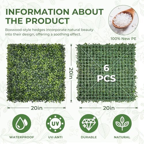 Artificial 20"x20" (6 Pieces) Boxwood Grass Wall Panels Screen, alternate view 2