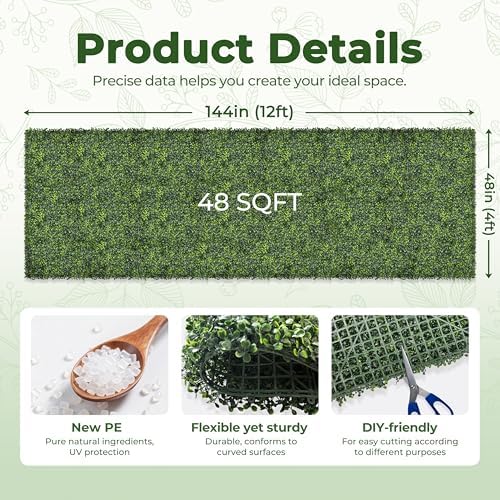 Artificial 48x144 in (48 Sqft) Boxwood Grass Wall Backdrop Roll, alternate view 2