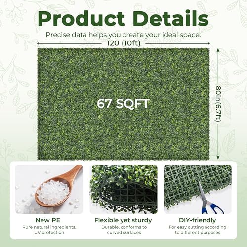 Artificial 80x120 in (67 Sqft) Boxwood Grass Wall Backdrop Roll, alternate view 2