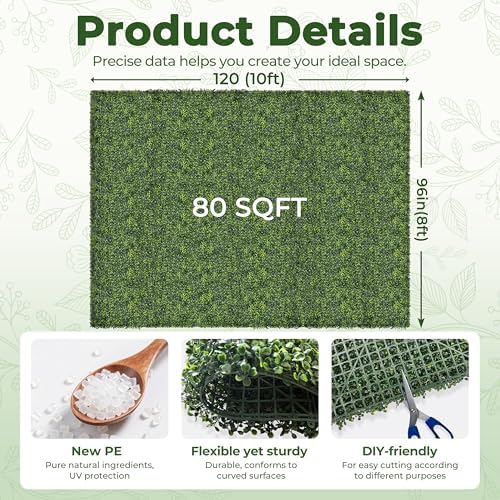 Artificial 96x120 in (80 Sqft) Boxwood Grass Wall Backdrop Roll, alternate view 2
