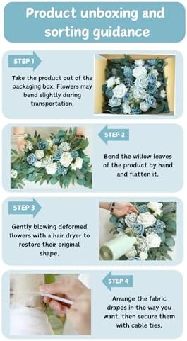 Artificial Arch Flowers Kit(Pack of 4),2Pcs Artificial Flower Arch Decor, 2Pcs Drapes, Ceremony and Reception, alternate view