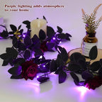Artificial Black Garland with Purple Light, Red Roses Garland, alternate view 2