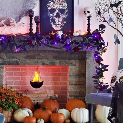 Artificial Black Garland with Purple Light, Red Roses Garland, alternate view 4