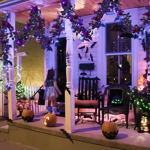 Artificial Black Garland with Purple Light, Red Roses Garland, alternate view 5