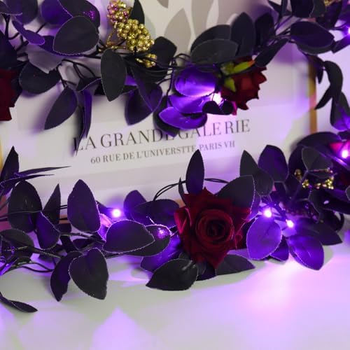 Artificial Black Garland with Purple Light, Red Roses Garland, alternate view 7
