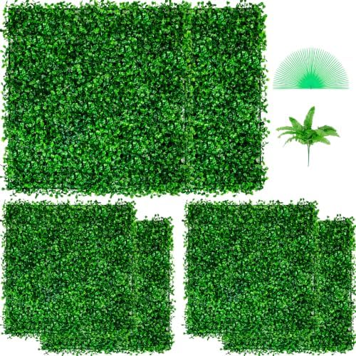 Artificial Boxwood Panel 6pcs, 20 x 20 in 1.6 in Sun Protected Boxwood Hedge Wall Panels, Artificial Grass