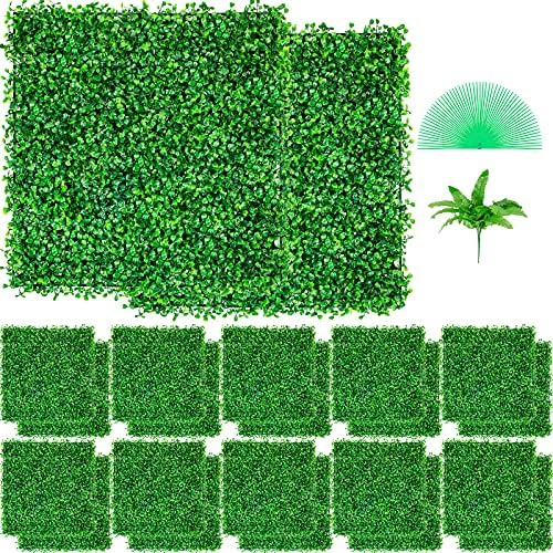 Artificial Boxwood Panels 24pcs, 10 x 10 in Boxwood Hedge Wall Panel Artificial Grass Backdrop, 1.6 in Green