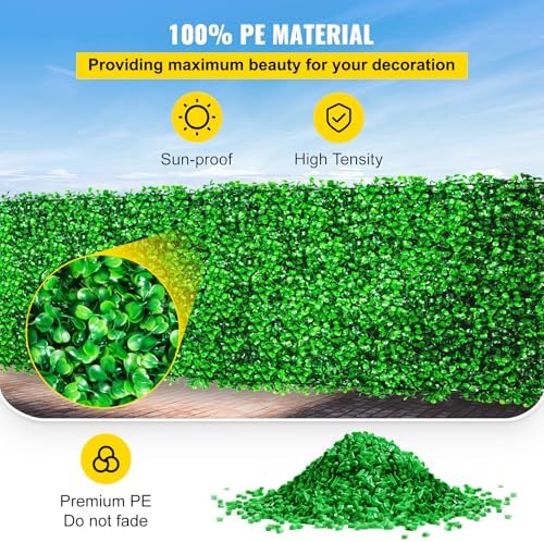Artificial Boxwood Panels 24pcs, 10 x 10 in Boxwood Hedge Wall Panel Artificial Grass Backdrop, 1.6 in Green, alternate view
