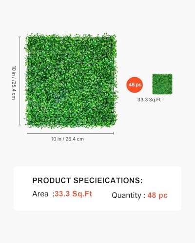 Artificial Boxwood Panels 48pcs, 10 x 10 in Boxwood Hedge Wall Panel Artificial Grass Backdrop, 1.6 in Green, alternate view