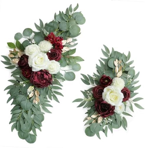 Artificial Burgundy Wedding Arch Flower Floral Swags Set of 2