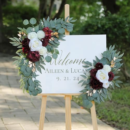 Artificial Burgundy Wedding Arch Flower Floral Swags Set of 2, alternate view 2