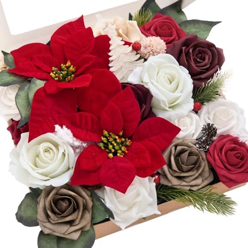 Artificial Burgundy Wedding Flowers Combo, Christmas, Grand in Red-classic Christmas