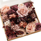 Artificial Burgundy Wedding Flowers Combo, Plum, Grand in Red-dusty Rose & Rosewood