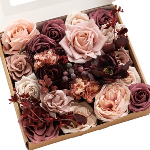 Artificial Burgundy Wedding Flowers Combo, Plum, Grand in Red-dusty Rose & Rosewood