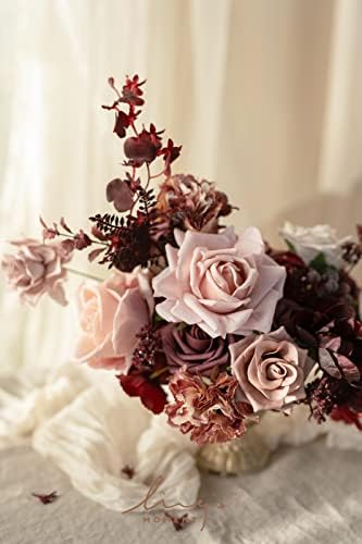 Artificial Burgundy Wedding Flowers Combo, Plum, Grand in Red-dusty Rose & Rosewood, alternate view 2