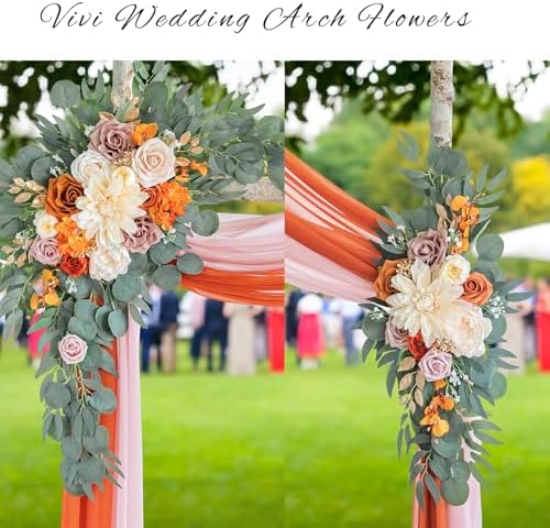 Artificial Burnt Orange Wedding Arch Flowers in Burnt Orange & Dusty Rose & Champagne, alternate view 4