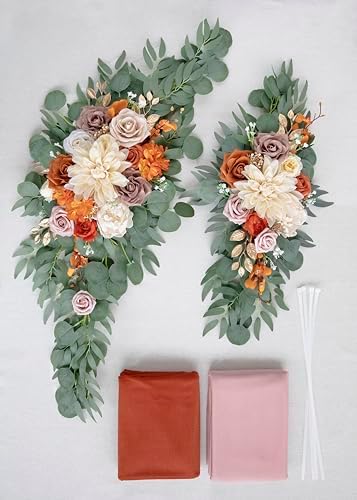 Artificial Burnt Orange Wedding Arch Flowers in Burnt Orange & Dusty Rose & Champagne, alternate view 5