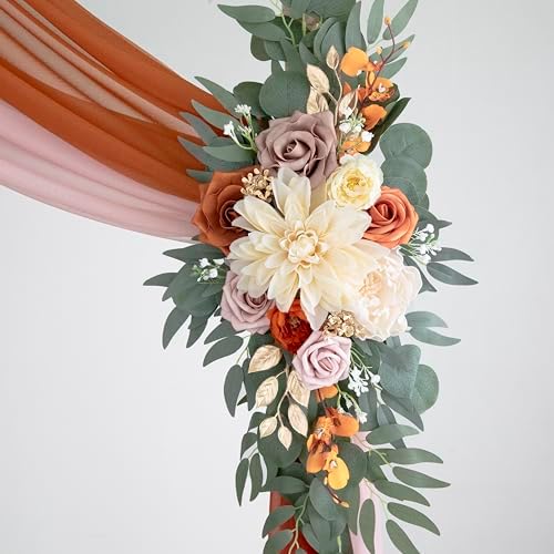 Artificial Burnt Orange Wedding Arch Flowers in Burnt Orange & Dusty Rose & Champagne, alternate view 6