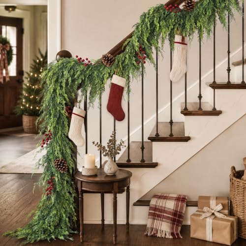 Artificial Cedar Garland for Fireplace Christmas Decoration (1 PCS,6 FT), alternate view 4