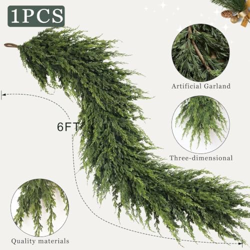 Artificial Cedar Garland for Fireplace Christmas Decoration (1 PCS,6 FT), alternate view 5