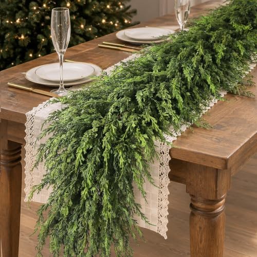 Artificial Cedar Garland for Fireplace Christmas Decoration (2 PCS,9 FT)