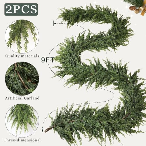 Artificial Cedar Garland for Fireplace Christmas Decoration (2 PCS,9 FT), alternate view 5
